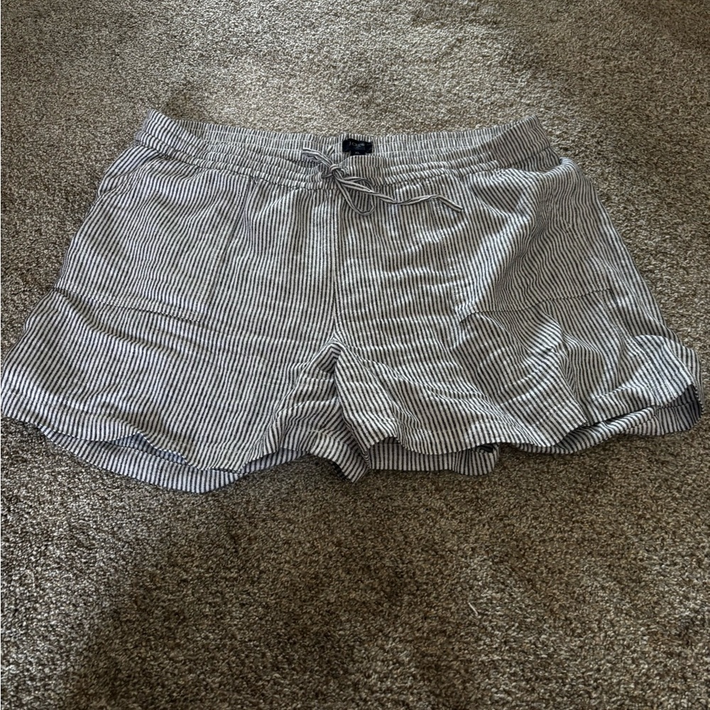 J Crew Drawstring Lounge Shorts - White and Navy Pinstripe